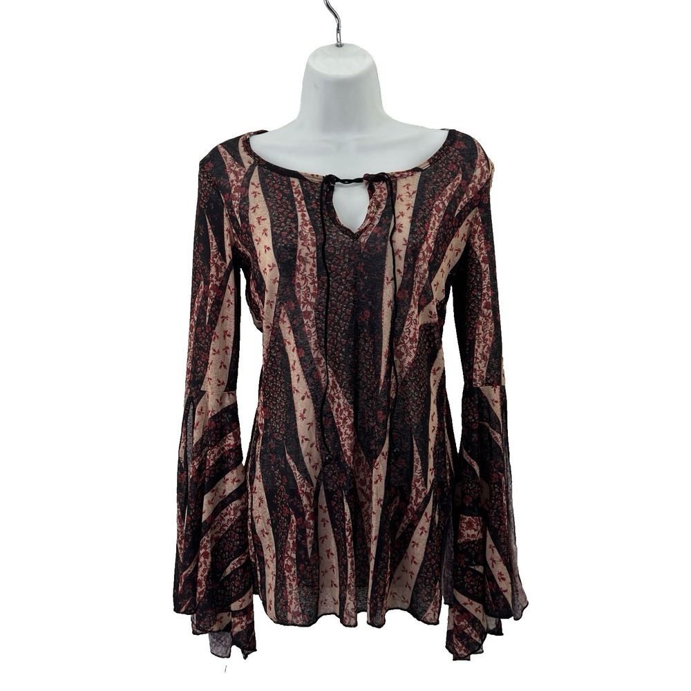 Vintage Zoey Beth Flare Bell Sleeve Y2K Top Small Fairy Goth Pink Floral Zebra